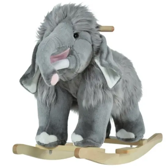 Qaba Kids Ride-On Rocking Horse Toy Mammoth Style Rocker with Fun Music & Soft Plush Fabric for Children 18-36 Months image {3}