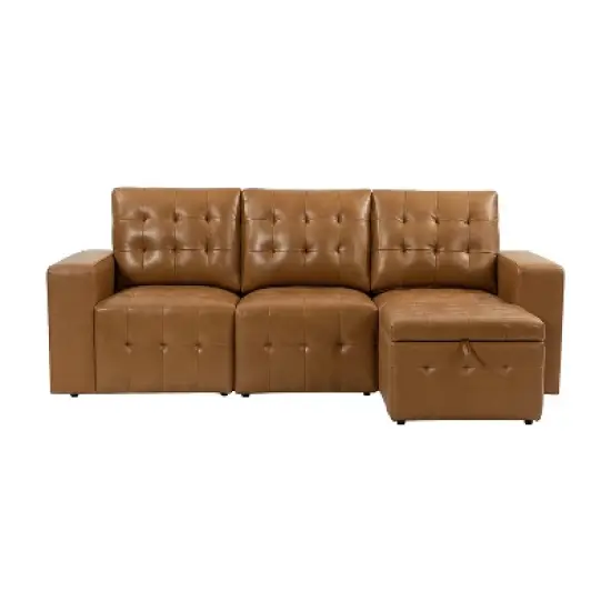 Javier Genuine Leather Upholstered Sofa Set 87" wide Sofa with Removable Back Cushions and Hidden Interior Storage | ARTFUL LIVING DESIGN image {11}