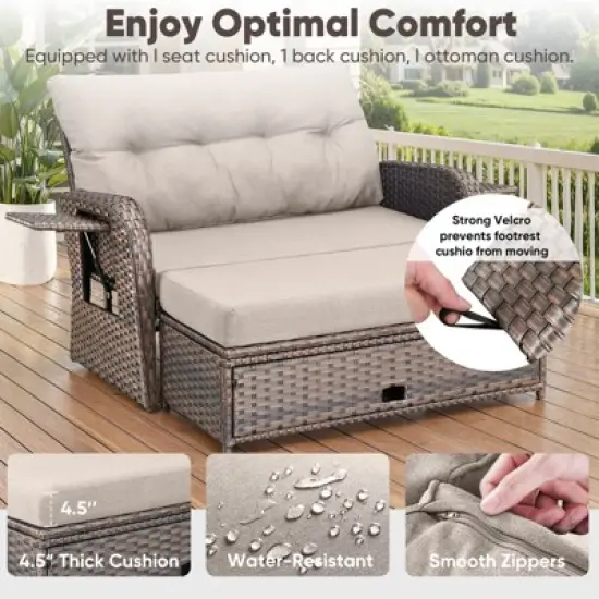 Outdoor Patio Double Lounge Chair with Ottoman image {4}