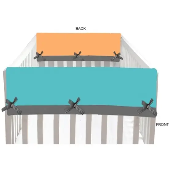 Bacati - Solid Aqua/Orange/Gray Solid Crib Rail Guard Cover set of 2 Small Side image {1}