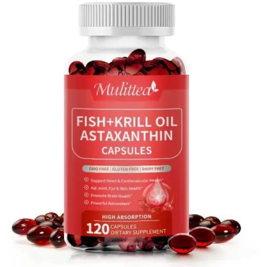 Mulittea Fish Oil + Krill Oil with EPA, DHA & Astaxanthin Supports Joint, Skin, Brain & Eye Health - 120 CT image {6}