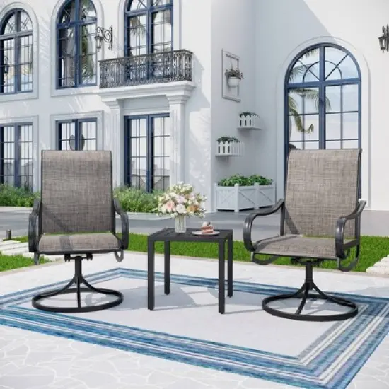 3pc Patio Dining Set with Square Steel Table & 360 Swivel Arm Chairs - Captiva Designs: Weather-Resistant Outdoor Furniture image {9}