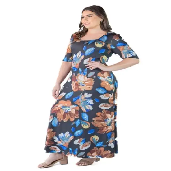 Plus Size Loosefitting Elbow Length Floral Maxi Dress image {1}