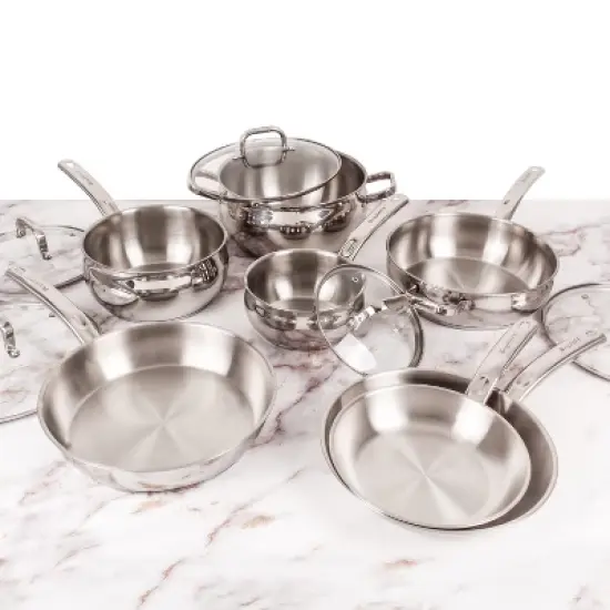 BergHOFF 12Pc 18/10 Stainless Steel Cookware Set with Glass Lid, Belly Shape image {2}