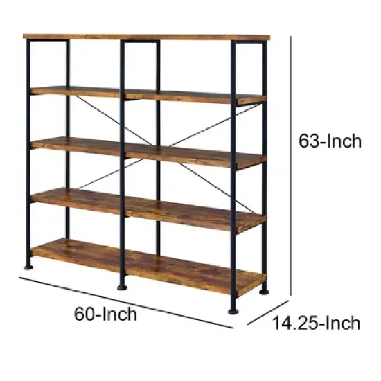 63" Industrial 4 Tier Bookshelf with Particleboard and Metal Frame - Benzara image {6}