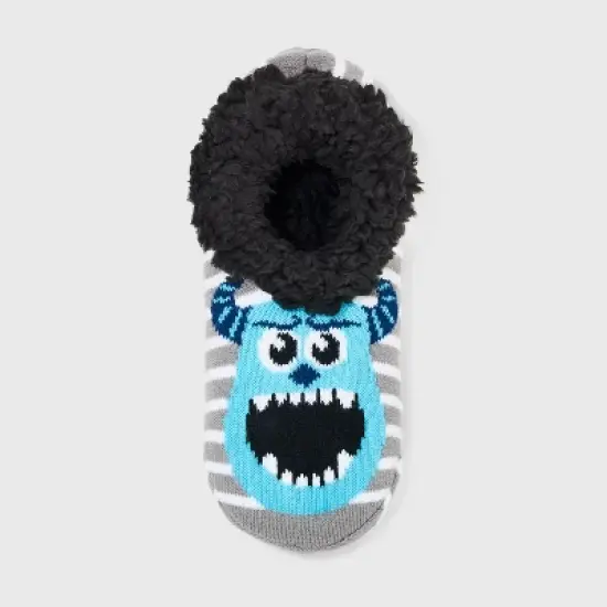 Women's Monsters, Inc. Mismatched Mike & Sully Pull-On Slipper Socks with Grippers - Gray/Green/Blue 4-10 image {2}