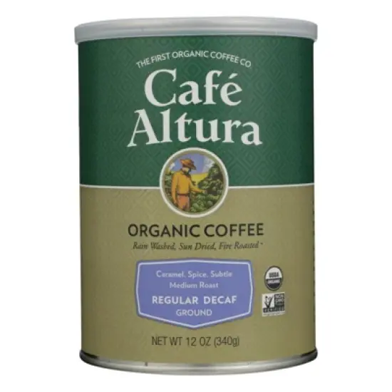 Cafe Altura Organic Regular Roast Ground Coffee Decaf - Case of 6/12 oz Canisters image {1}