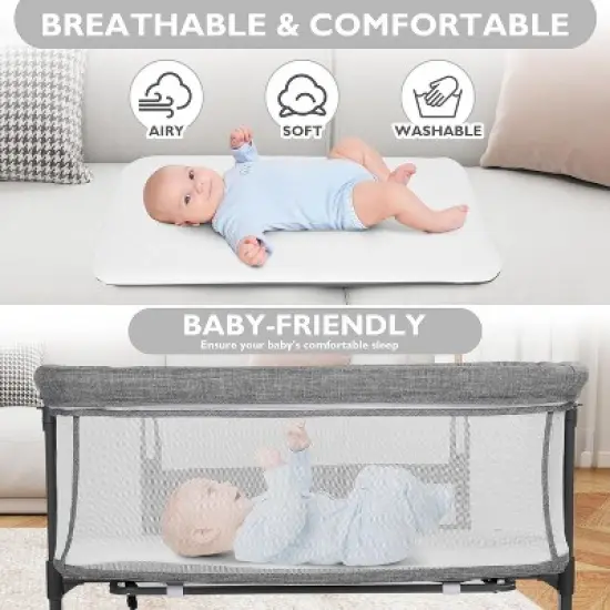 Kinder King Baby Bassinet 2 in 1 Bedside Sleeper,Folding Portable w/Storage Basket All-Sided Mesh 6 Adjustable Height Comfy Mattress image {4}