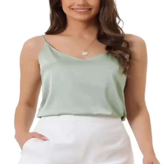 cheibear Womens Satin Cami Silky Strap Top Lounge Pajama Camisole image {9}