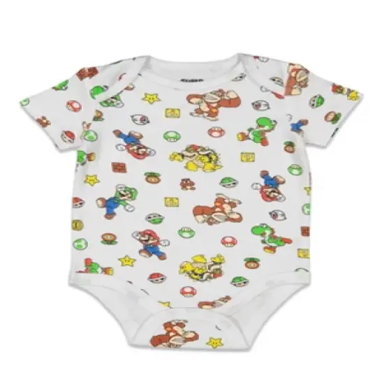 SUPER MARIO Nintendo Mario Yoshi Donkey Kong Toad Bowser Lugi  
 Newborn Baby Boys 5 Pack Short Sleeve Bodysuits image {7}