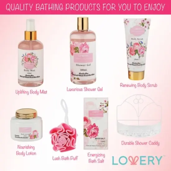 Lovery Home Spa Gift Basket - Wild Rose & Raspberry Leaf Scent - 7pc image {3}