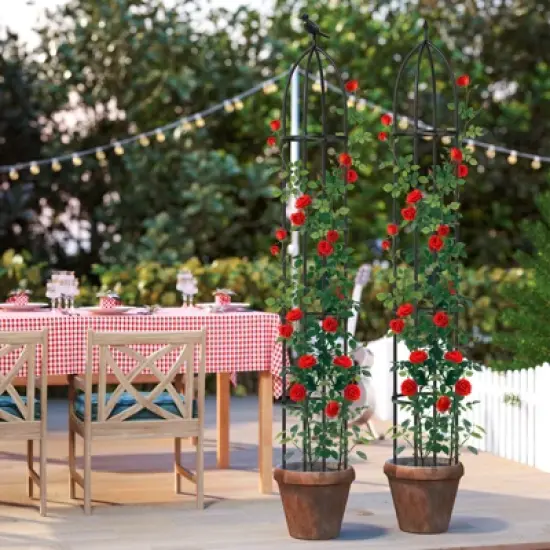 Tangkula 2PCS Garden Obelisk Trellis for Climbing Plants 78&rdquo; Rustproof PE-Coated Metal Flower Trellis w/ Adjustable Height image {3}
