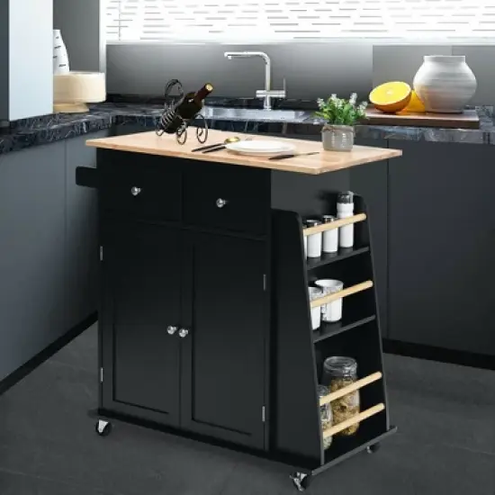 Costway Rolling Kitchen Island Utility Trolley Cabinet Storage Spice Towel Rack image {1}