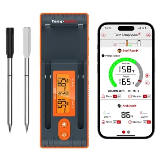 ThermoPro Twin TempSpike 500FT Truly Wireless Meat Thermometer with 2 Probes and Signal Booster Bluetooth Meat Thermometer iOS / Android compatible image {8}