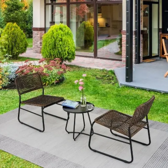 All-Weather Wicker Patio Conversation Set with Coffee Table, Steel Frame Outdoor Patio Small Space Chat Sets - The Pop Home image {10}
