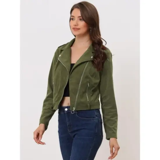 Allegra K Women's Notched Lapel Zip Up Long Sleeve Motorcycle Corduroy Jacket image {2}