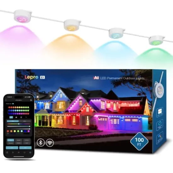 Lepro E1 AI Permanent Outdoor Lights APP Control, Smart RGB+IC House Lights Alexa Google Enabled, AI Generated Lighting LLM, NO Remote, 2.4 GHz WiFi image {8}