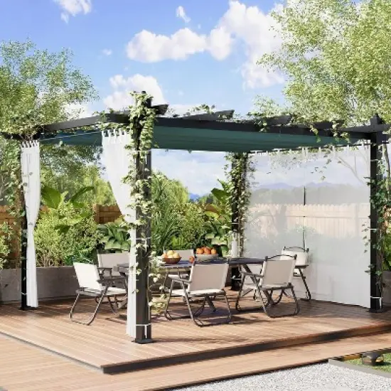 10x10ft Outdoor Aluminum Pergola Blue UV Block Canopy, Mesh Net, Rustproof Gray Frame, Tool-Free Assembly, Blue Curtains image {7}