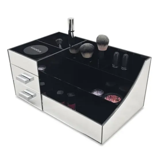 OnDisplay Cindy Tiered 2 Drawer Mirrored Acrylic Makeup/Jewelry Organizer for Bathroom Vanity/Desktop image {9}