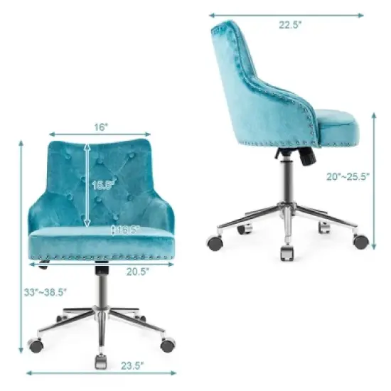 Costway Velvet Office Chair Upholstered Swivel Computer Task Chair Turquoise image {2}