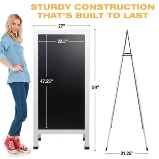 Excello Global Products Extra Large Sandwich Board Chalkboard Sign: 59"x27" Double Sided, Standing Sign A-Frame (White) image {3}