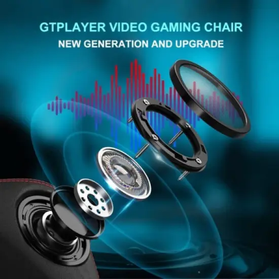 GTPLAYER Gaming Chair with Bluetooth Speakers and Footrest High Back Office Chair Red image {2}