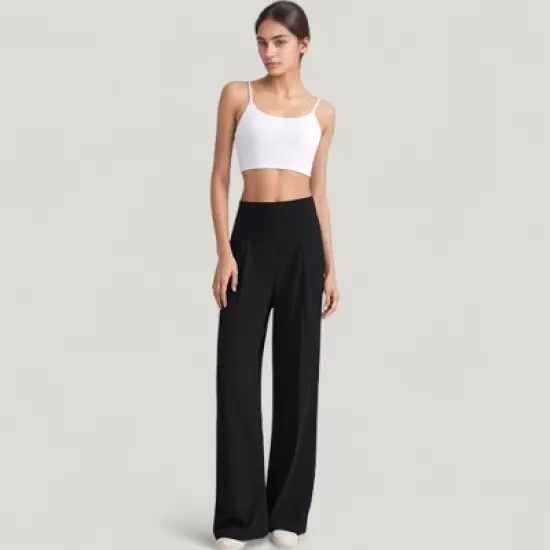 Anna-Kaci Active Women's High Waist Wide Leg Pants with Front Pleat Detail image {2}