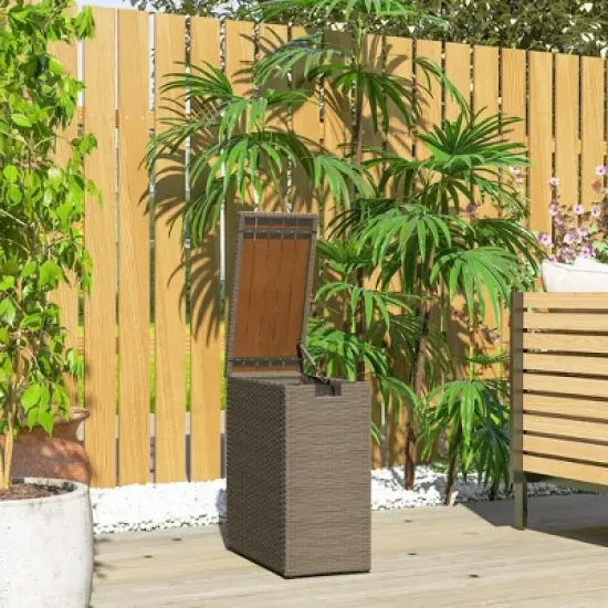 Outsunny 17-Gallon Small Deck Box, UV Resistant Wicker Outdoor Storage Box with Slatted Acacia Wood Top for Patio Cushions and Garden Tools, Teak image {1}