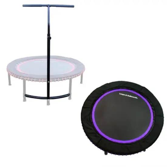 LEAPS & REBOUNDS 48" Adjustable Stability Bar Attachment with 48" Mini Fitness Trampoline and Home Gym Rebounder for Cardio Exercises, Purple image {6}
