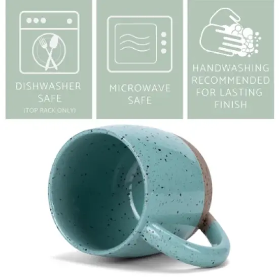 Elanze Designs Speckled Raw Bottom 17 ounce Ceramic Mugs Pack of 2, Mint Green image {3}