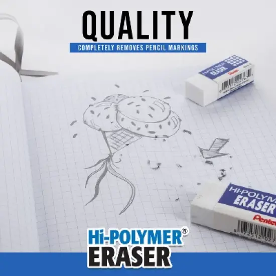 Pentel 6pk Erasers and Caps White: Hi Polymer, Large Vinyl, Latex-Free, Right/Left-Handed Design, Stationery & Office Use image {3}