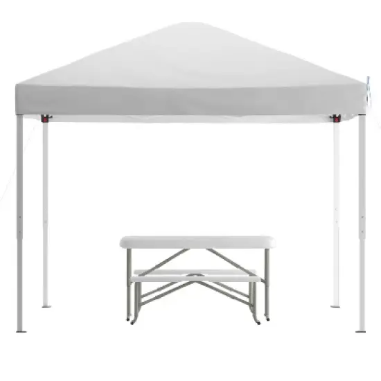 Emma and Oliver Portable Tailgate, Camping or Event Set with White Pop Up Event Canopy Tent with Carry Bag and Folding Table with Benches Set image {1}