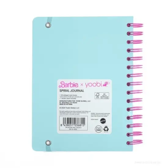 Yoobi Barbie Journal Spiral 6"x8" Barbie Logo Pattern, School Supplies image {6}