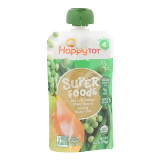Happy Family Organics Happy Tot Superfoods Organic Pears, Green Beans, and Peas Fruit and Veggie Blend - Case of 16/4.22 oz image {1}