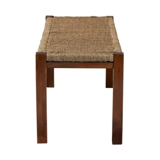 Hermes Natural Seagrass and Mahogany Wood Bench Walnut Brown - bali & pari image {3}