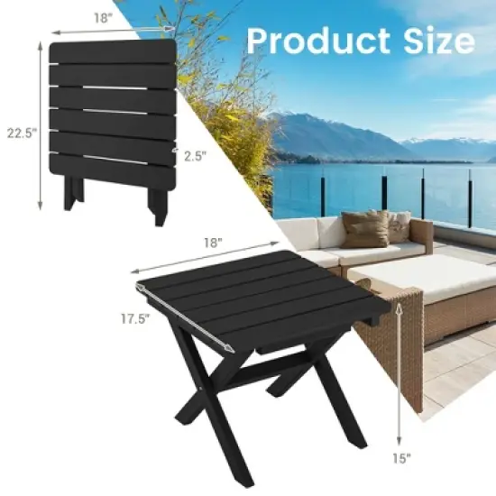 Costway Outdoor Folding Side Table Weather-Resistant HDPE Adirondack Table Black/Gray image {2}