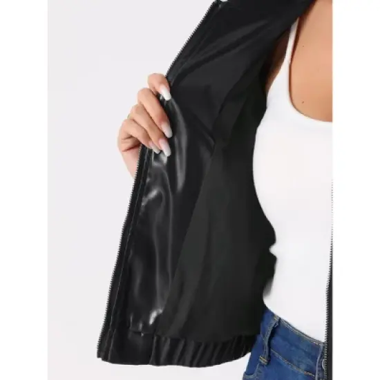 Allegra K Women's Long Sleeve Stand Collar Drop Shoulder Bomber Jacket image {4}