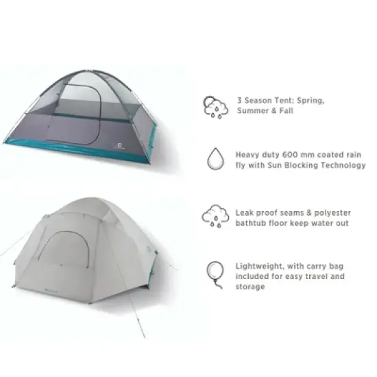 Outbound 8 Person 3 Season Lightweight Dome Camping Tent, Room Divider, Heavy Duty 600mm Coated Blackout Rainfly and Zip Up Carrying Bag, White/Gray image {2}