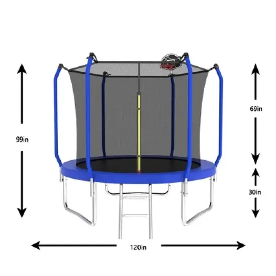 GDFStudio Mandel Outdoor/Indoor Steel Ladder Round Trampoline with Enclosure and Basketball Hoop image {2}