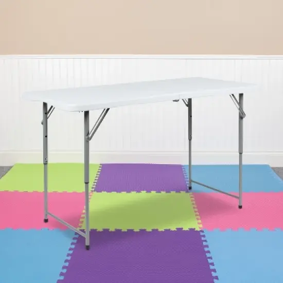 Emma and Oliver 4-Foot Height Adjustable Bi-Fold Granite White Plastic Folding Tables image {1}