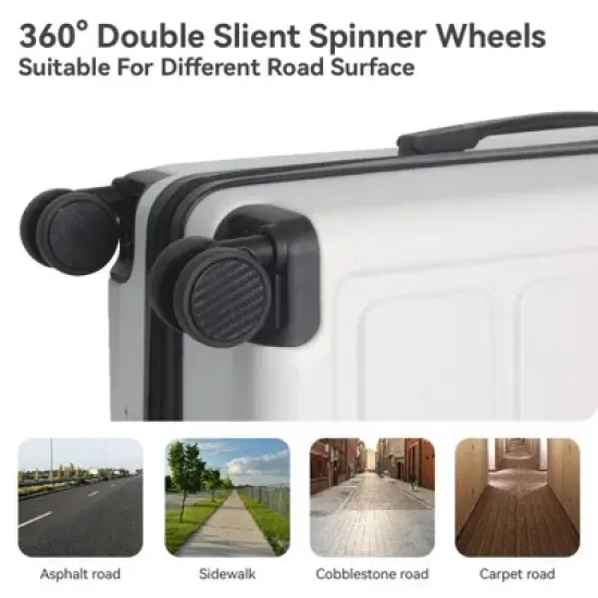 NAYSAYE Luggage ABS Hardshell 3 Piece Spinner Set with TSA Lock and Spacious Interior for Travel, White, 19.88"*10.63"*29.92" image {3}