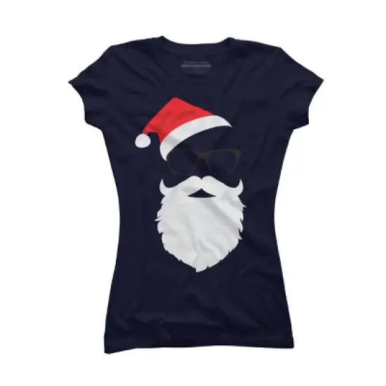 Junior's Design By Humans Hipster Santa Face with Hat beard & Glasses Christmas By TronicTees T-Shirt image {4}