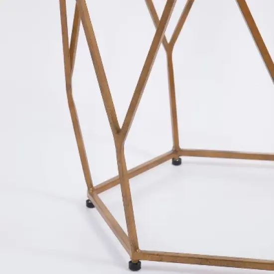 Roxy Hexagonal Chairside End Table Glass Gold - Steve Silver Co. image {2}