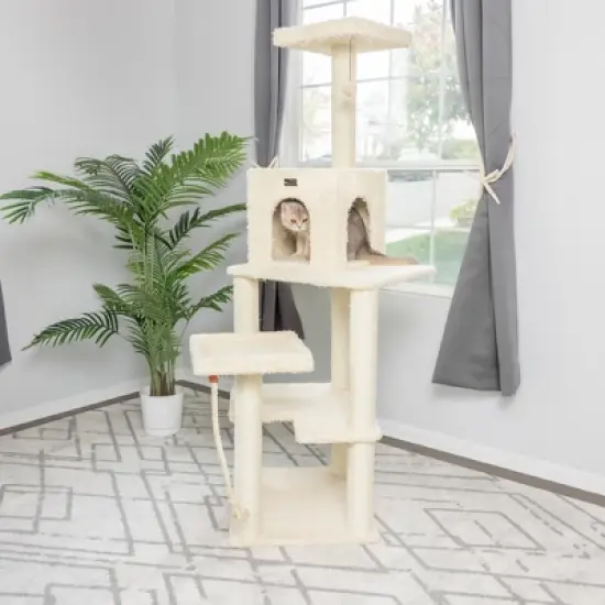 Armarkat Real Wood Cat Tower, Ultra thick Faux Fur Covered Cat Condo House A6902, Beige image {2}