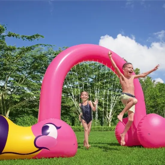 Bestway H2OGO! Jumbo Pink Flamingo Inflatable Outside Water Sprinkler Arch for Kids with Built-In Water Chambers for Stability image {3}
