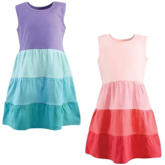 Hudson Baby Infant and Toddler Girl Cotton Dresses, Ombre Coral Teal image {14}