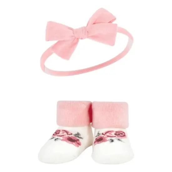 Hudson Baby Infant Girls Headband and Socks Giftset, Burgundy Black, One Size image {2}