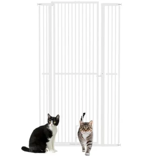 PawHut 67" Extra Tall Pet Gate for Cats, 30"-41" Dog Gate with Cat Door, 1.4" Narrow Gap, 2.8" and 5.5" Extension, for Doorway, Hallway, Stairway image {6}