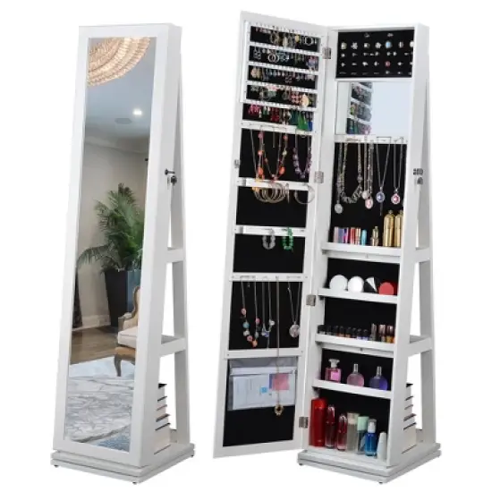 Gulches Full Length Mirror 360&deg; Swivel Jewelry Cabinet - Stylish and Functional Storage Solution for Jewelry and Accessories image {1}
