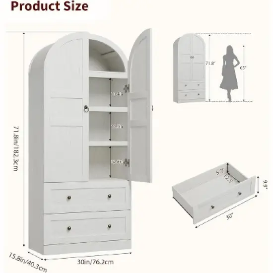 72" Tall Arched Kitchen Pantry Cabinet, Farmhouse Wood Pantry Storage Cabinet with Drawers, Door, Freestanding Versatile Pantry Cabinets image {1}